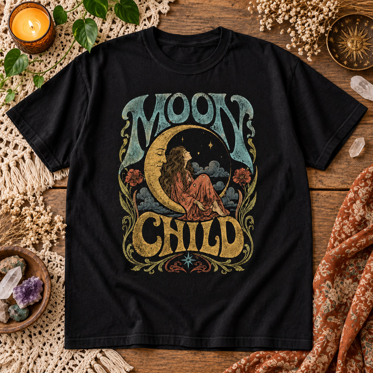 Vintage Moon Child Shirt Retro Celestial Graphic Unisex Top Tee Vintage Moon Child Shirt Retro Celestial Graphic Unisex Top Tee
