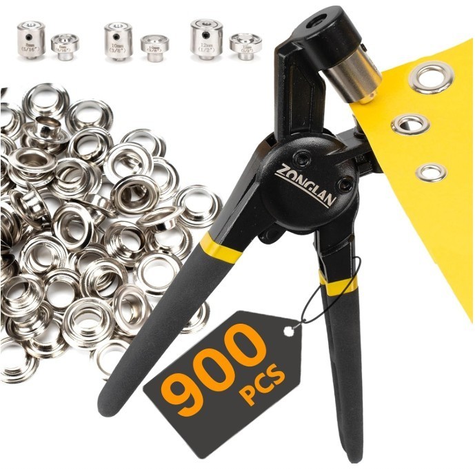 Heavy Duty Grommet Tool Kit with 900pcs Grommets, Multi-Size Eyelet Pliers