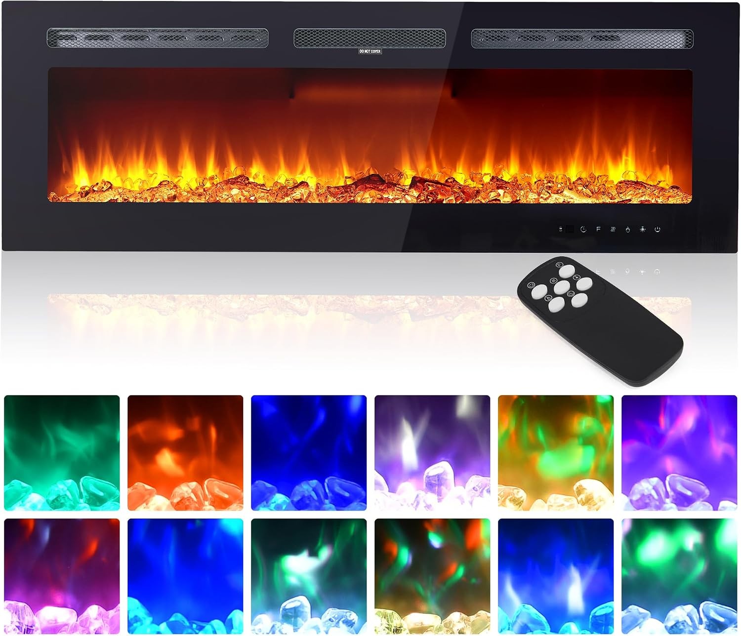 50\'\' Electric Fireplace Inserts Ultra Narrow Frame Wall Mounted Fireplace Remote