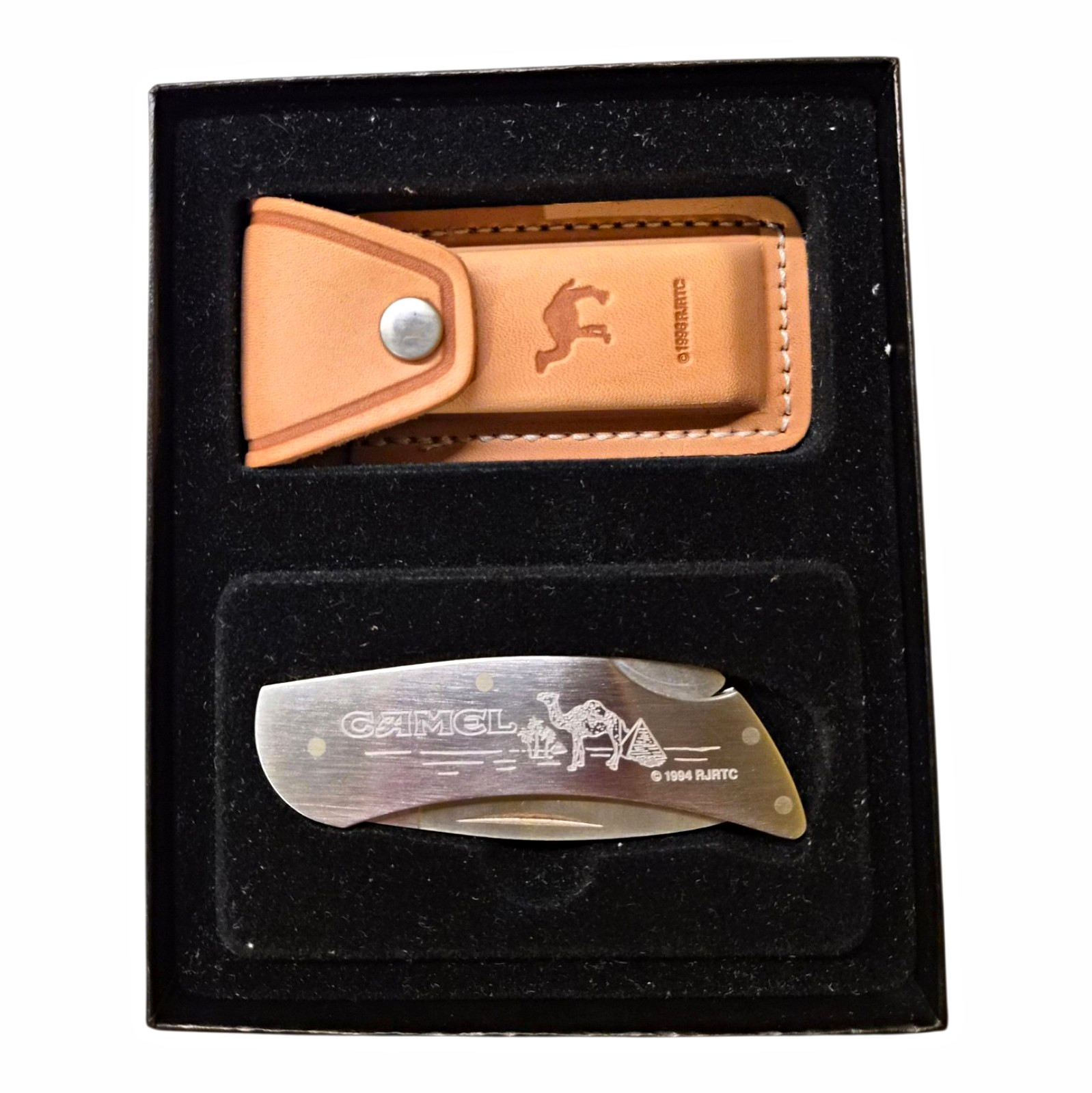 Vintage 1994 Camel Zippo Pocket Knife Leather Sheath Original Box RJR NOS