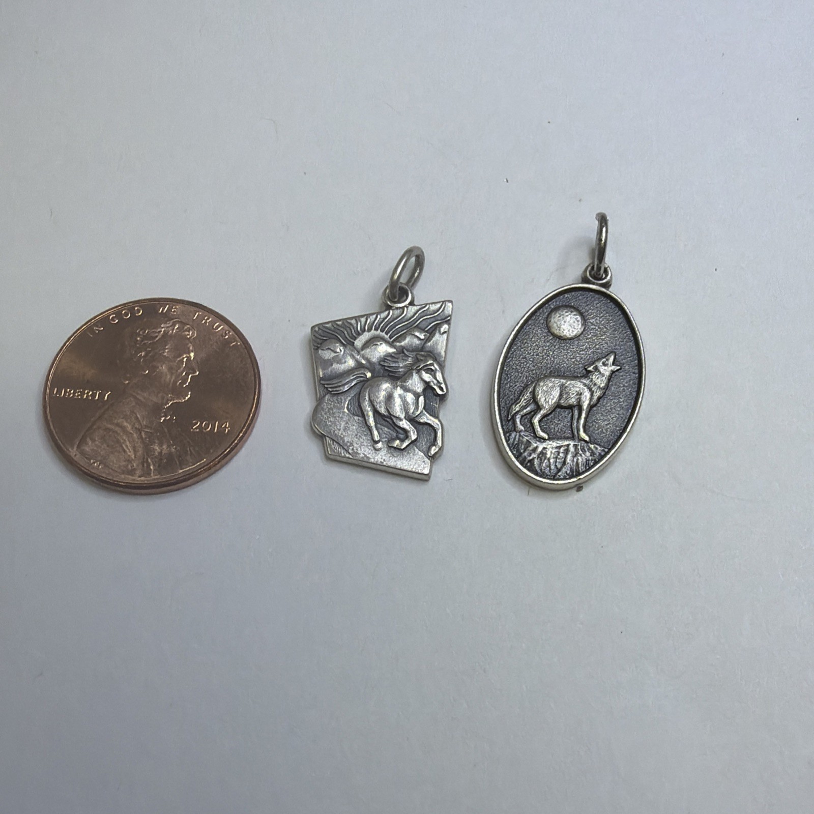 Vtg 1997 & 98 Sterling Silver Girl Scout Cookie Charm Unicorn And Wolf