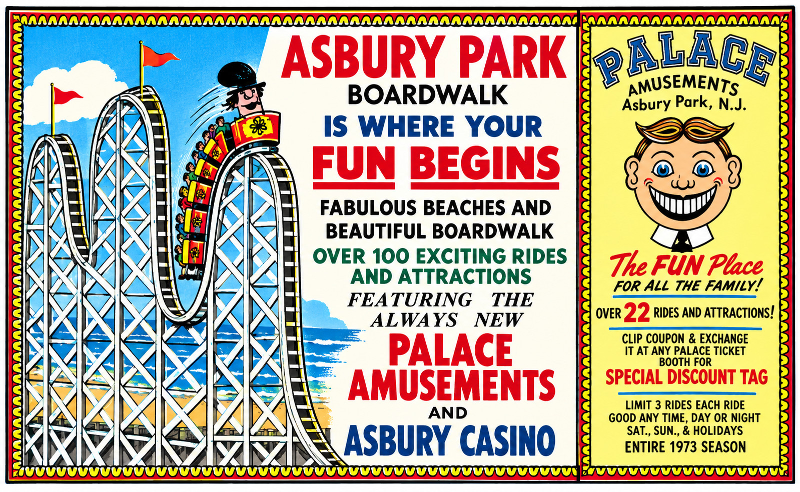 Vintage Palace Amusement Park Ad Magnet - Asbury Park, New Jersey