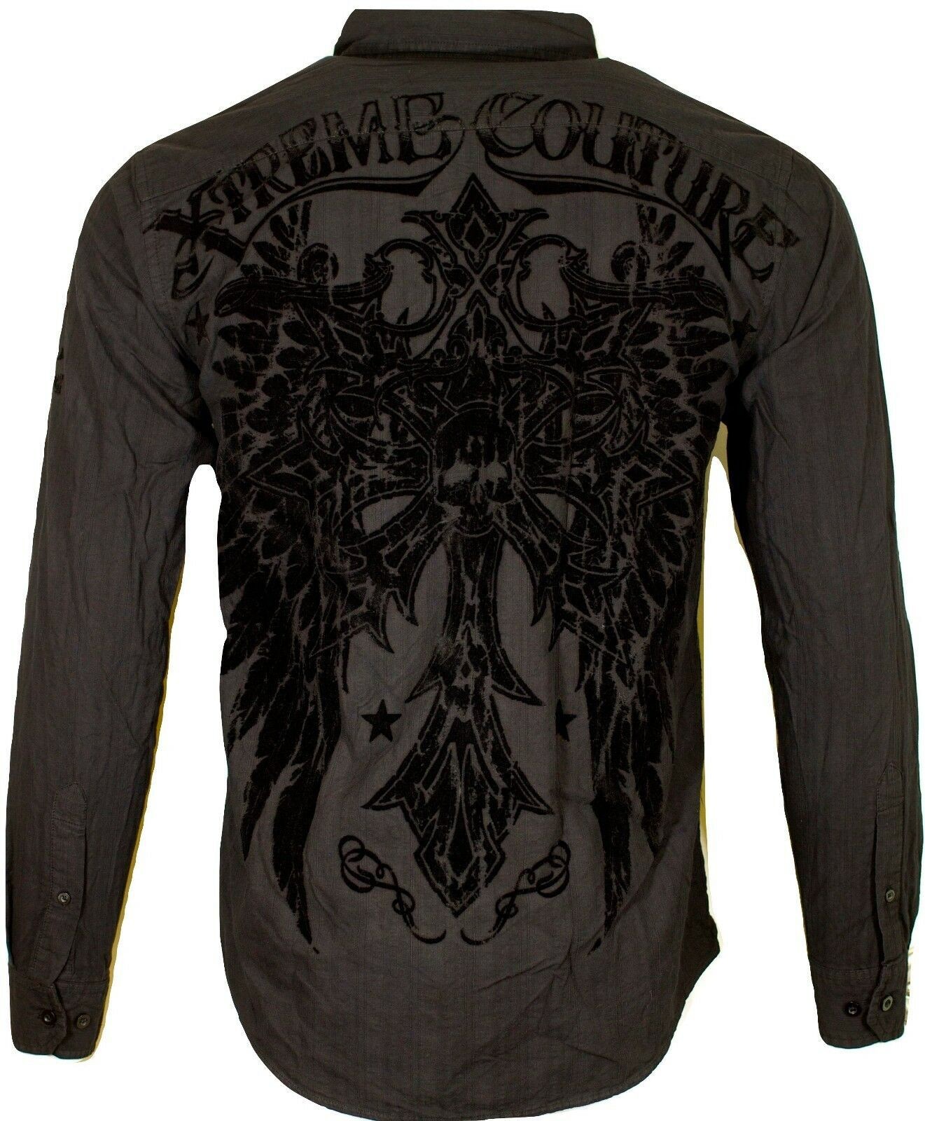 Xtreme Couture by AFFLICTION ROYALTY CROSS WING Men\'s Button Down Shirt Black