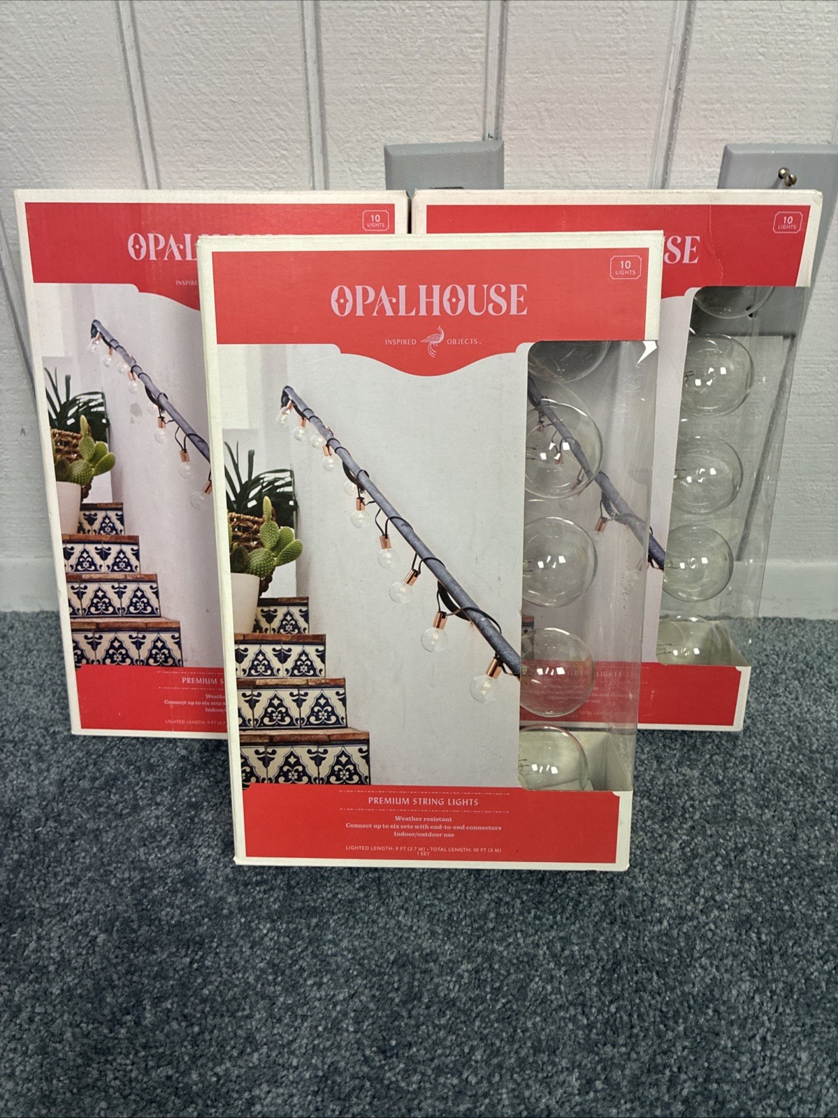 Lot Of Opal House Premium 10-Bulb Clear Bulb Gold Base String Lights 3 Boxes