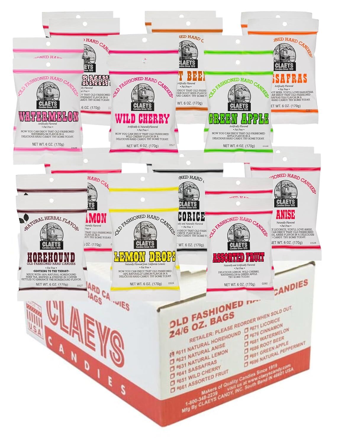 Claey\'s Old Fashioned Bulk Hard Candies 6 Ounce Bag (Pack of 24) (Variety Pack)