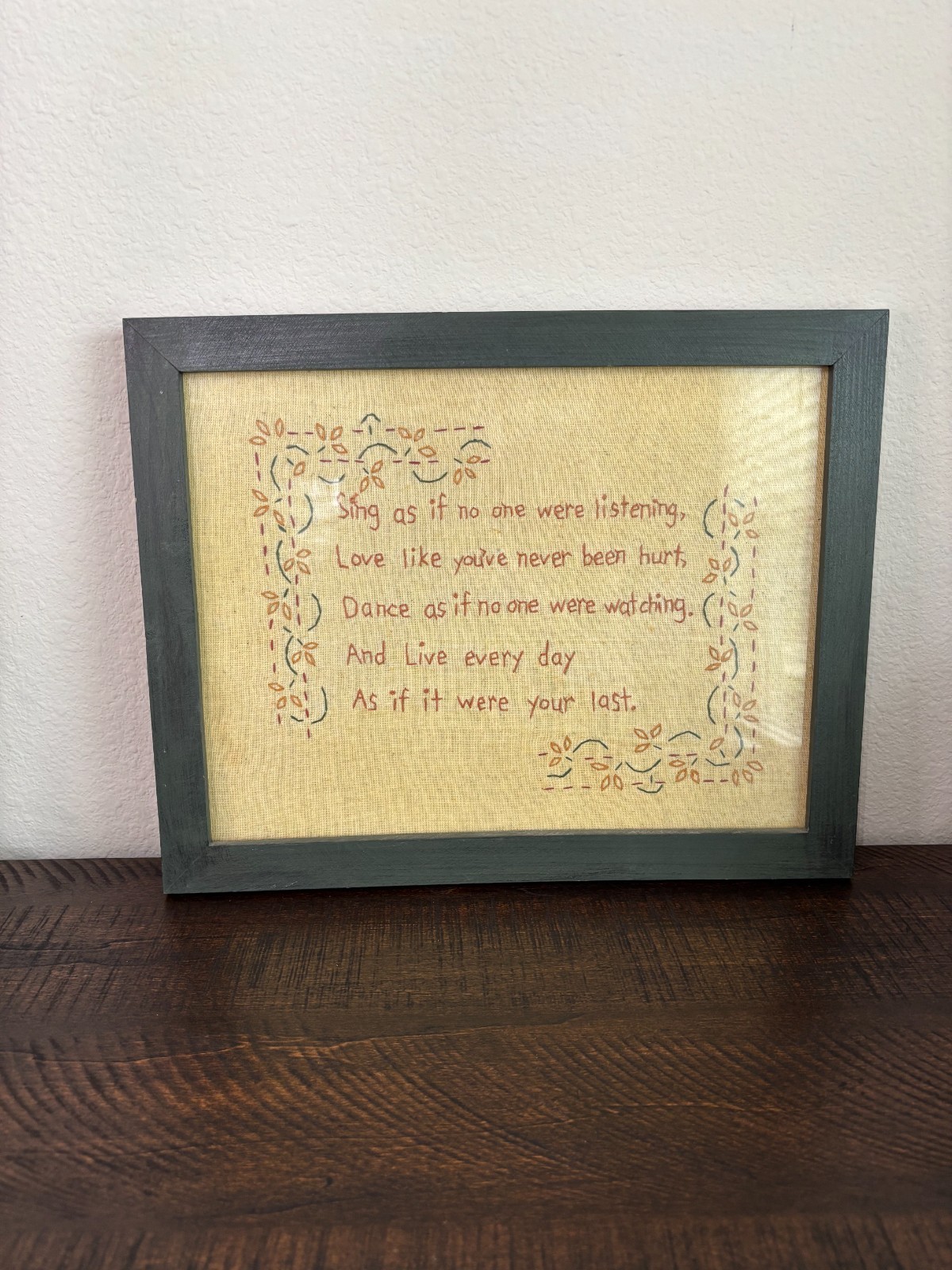 Vintage Primitive Cross-Stitch Framed Cottagecore Quote 11