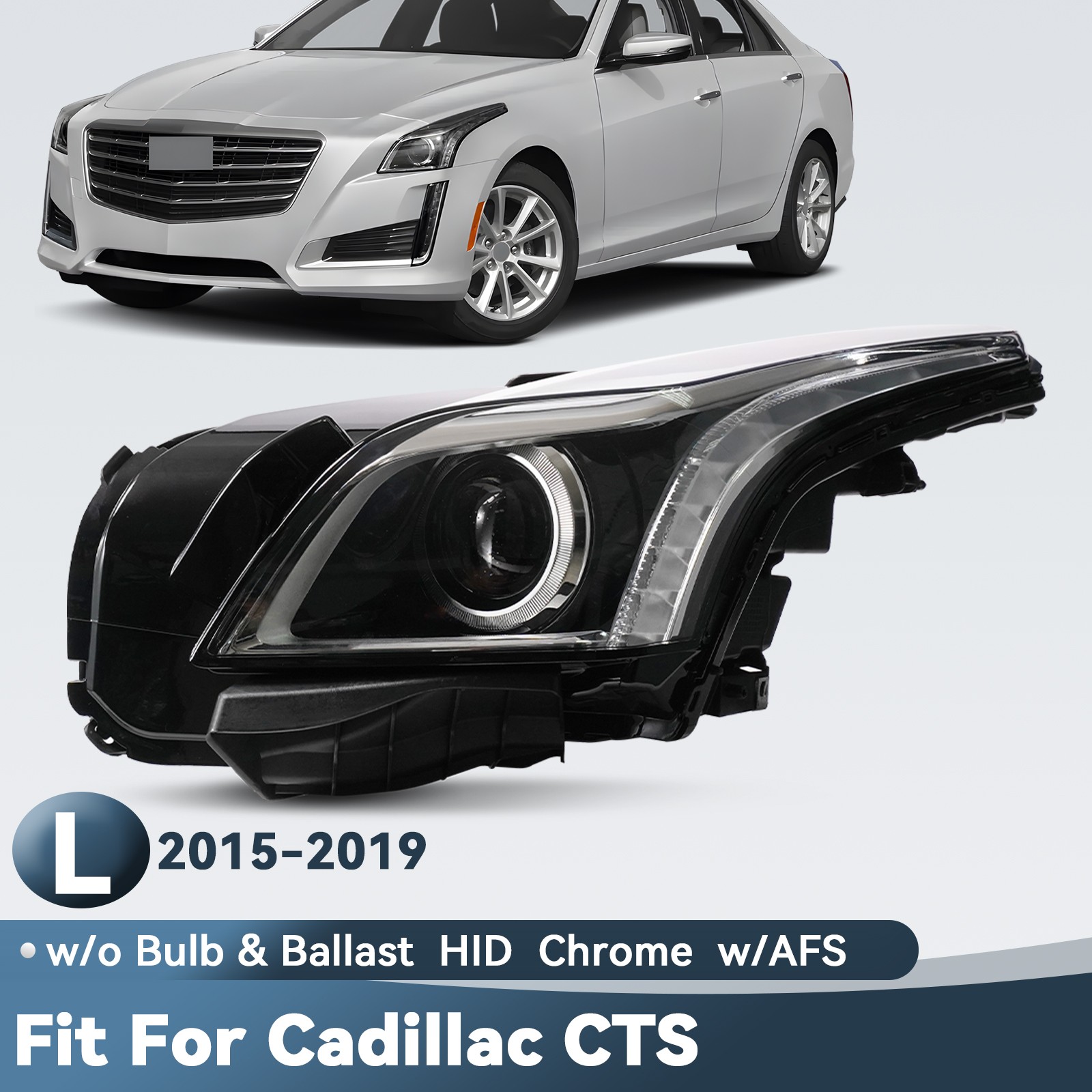 HID Headlight For 2015-2019 Cadillac CTS w/AFS w/o Bulb & Ballast Driver Left