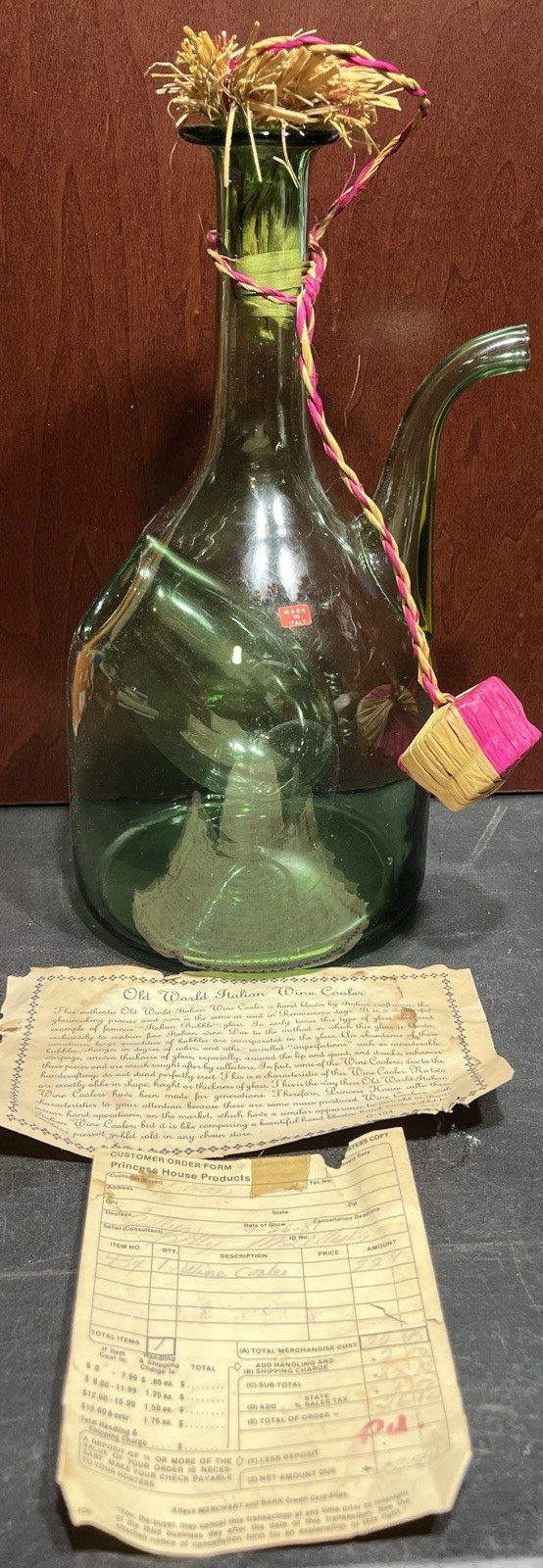 Vintage 1977 Princess House Old World Italian Hand Blown Glass Wine Cooler Italy