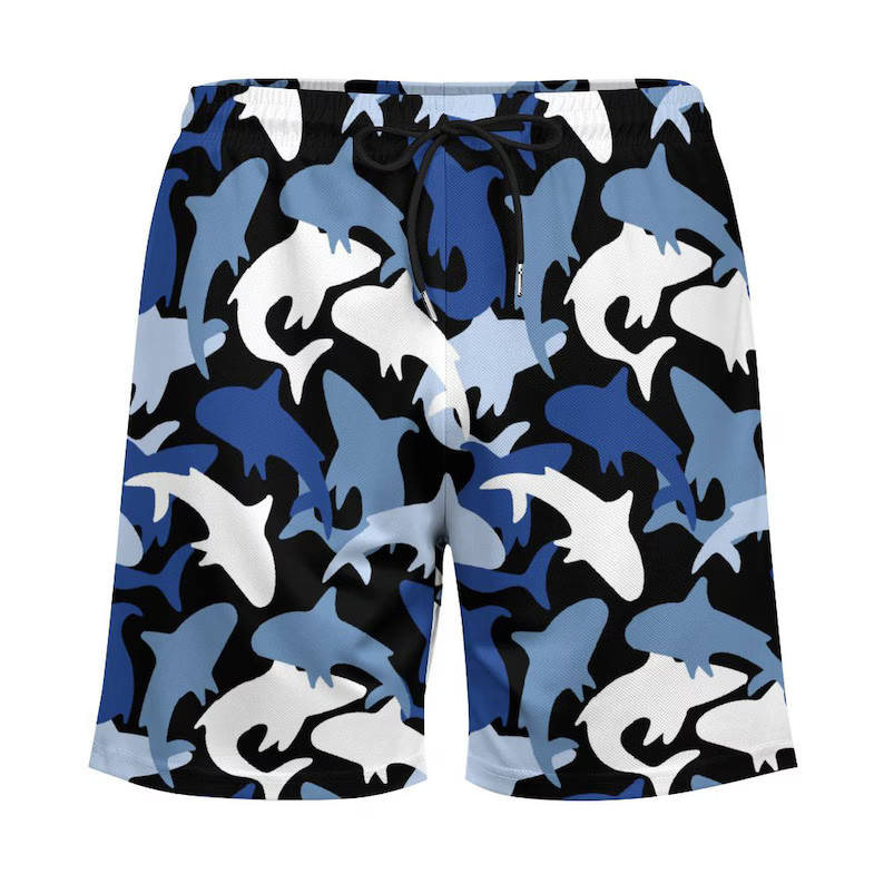 Blue Shark Camouflage Men's Hawaiian Shorts Beach Swim