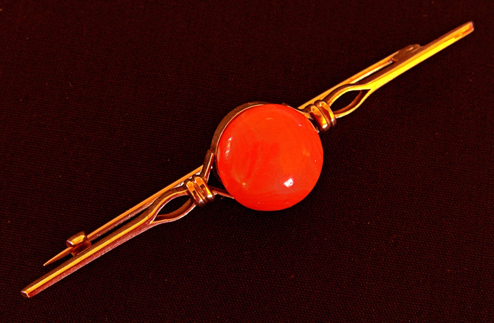 Antique Italian Solid 10K Gold Salmon Coral Brooch Pin, Edwardian/Early Art Deco