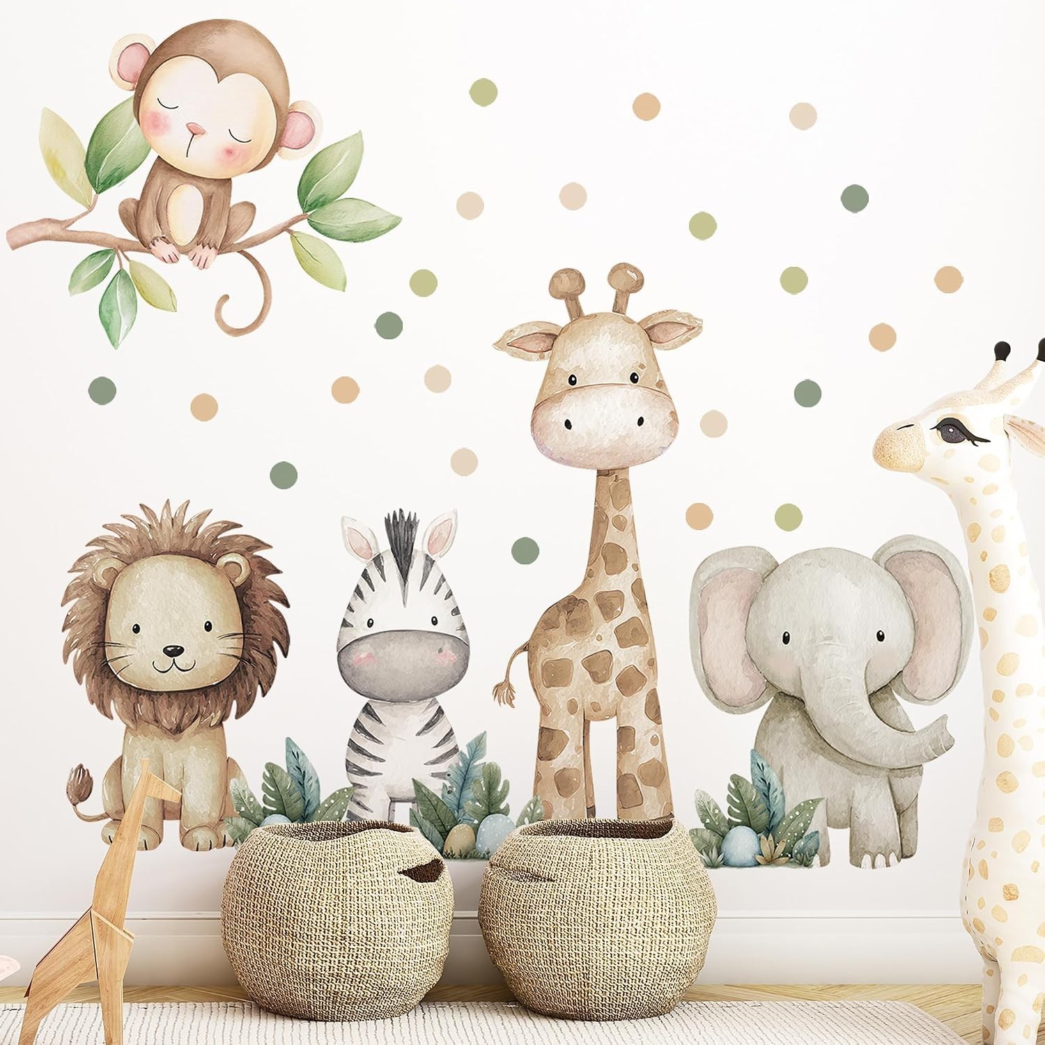 Safari Animals Nursery Wall Decal, Peel and Stick Nursery Mural Jungle Animal... Safari Animals Nursery Wall Decal, Peel and Stick Nursery Mural Jungle Animal...