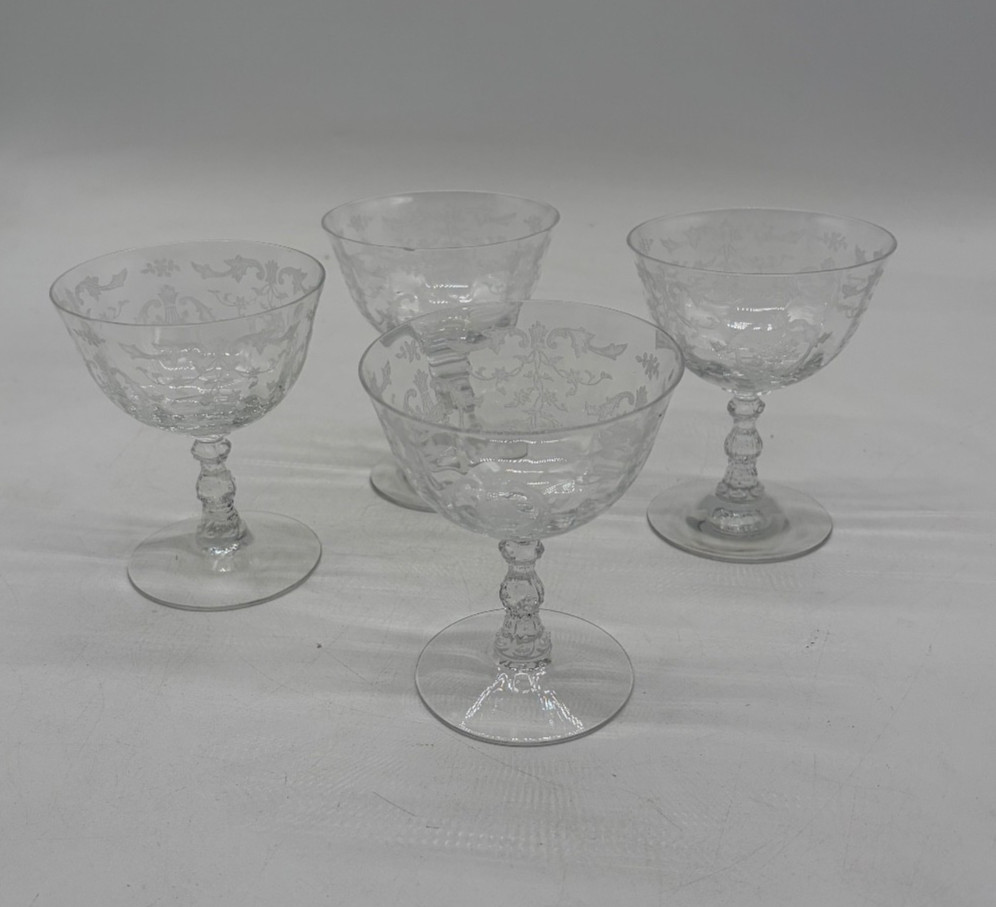 Vintage Fostoria Navarre Clear Champagne Sherbet Stem Etch 4-5/8\