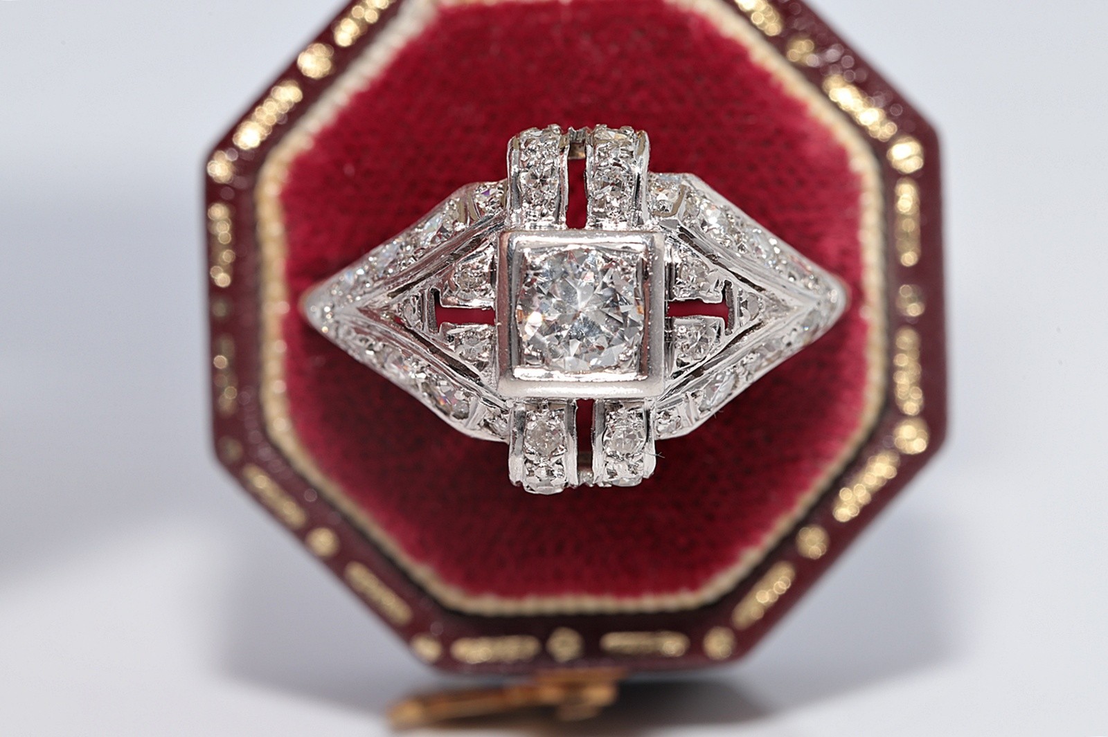 Antique Circa 1920s Handcrafted Art Deco Platinum Natural Diamond Ring