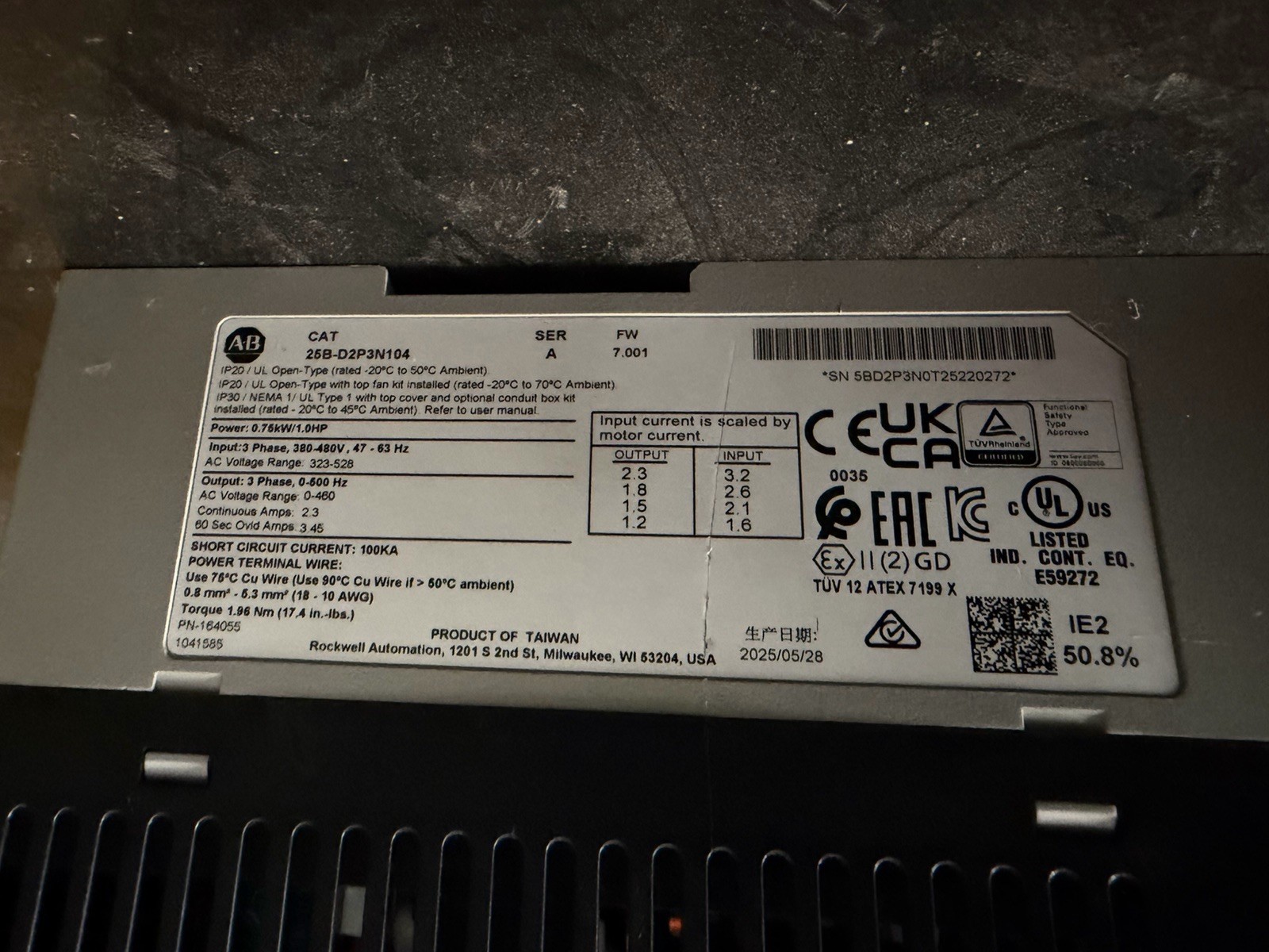 Allen-Bradley PowerFlex 525 AC Drive 1HP 25B-D2P3N104 New