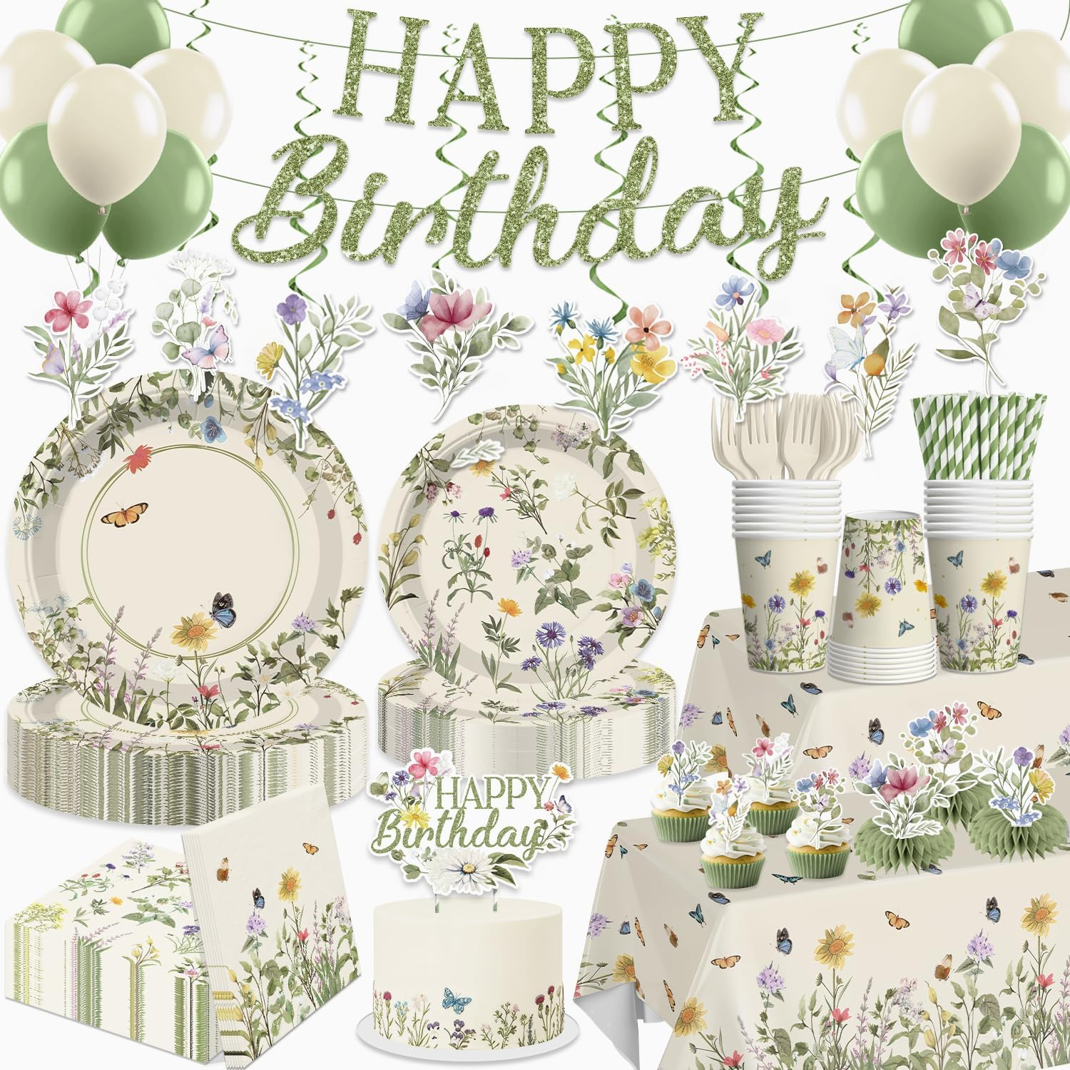 Wildflower Party Decorations Girl, Flower Themed Birthday, Serve 25 Wildflower Party Decorations Girl, Flower Themed Birthday, Serve 25