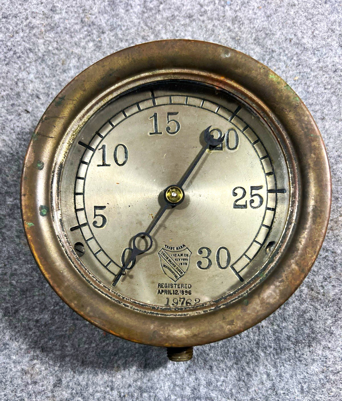 Antique Ashcroft A.M. Co NY 0-30 Pressure Gauge Solid Drawn Tube 1896 Brass