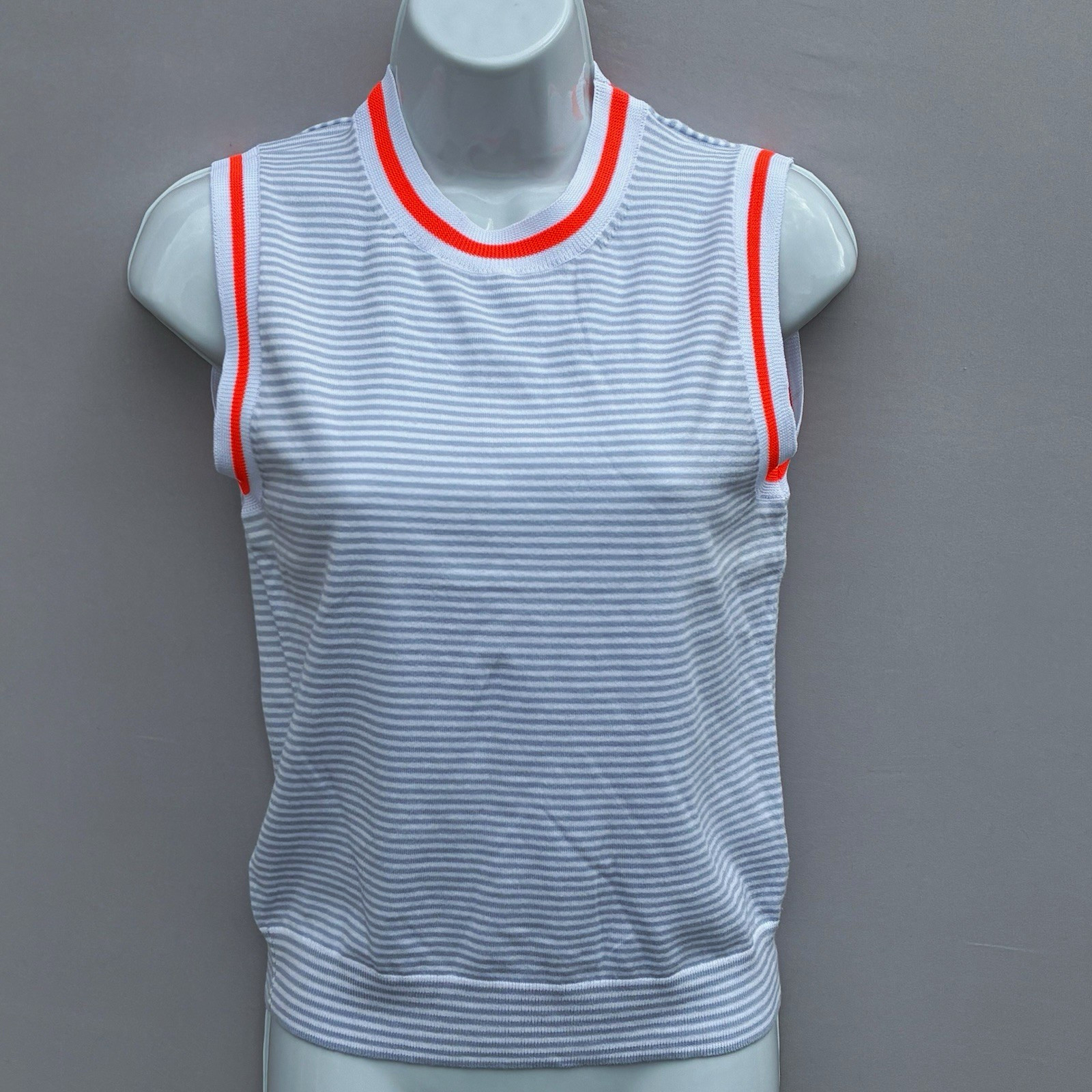 J.Crew Women’s S Striped Knit Tank Top Grey White Orange Trim Stretch
