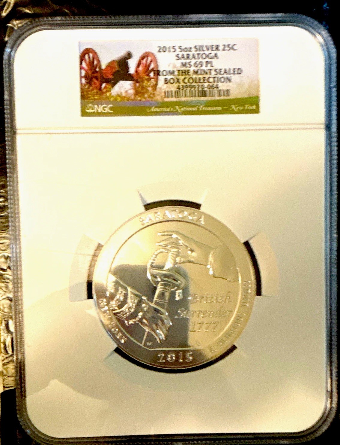 2015-S America the Beautiful Saratoga 25C 5oz .999 Silver NGC MS69 PL