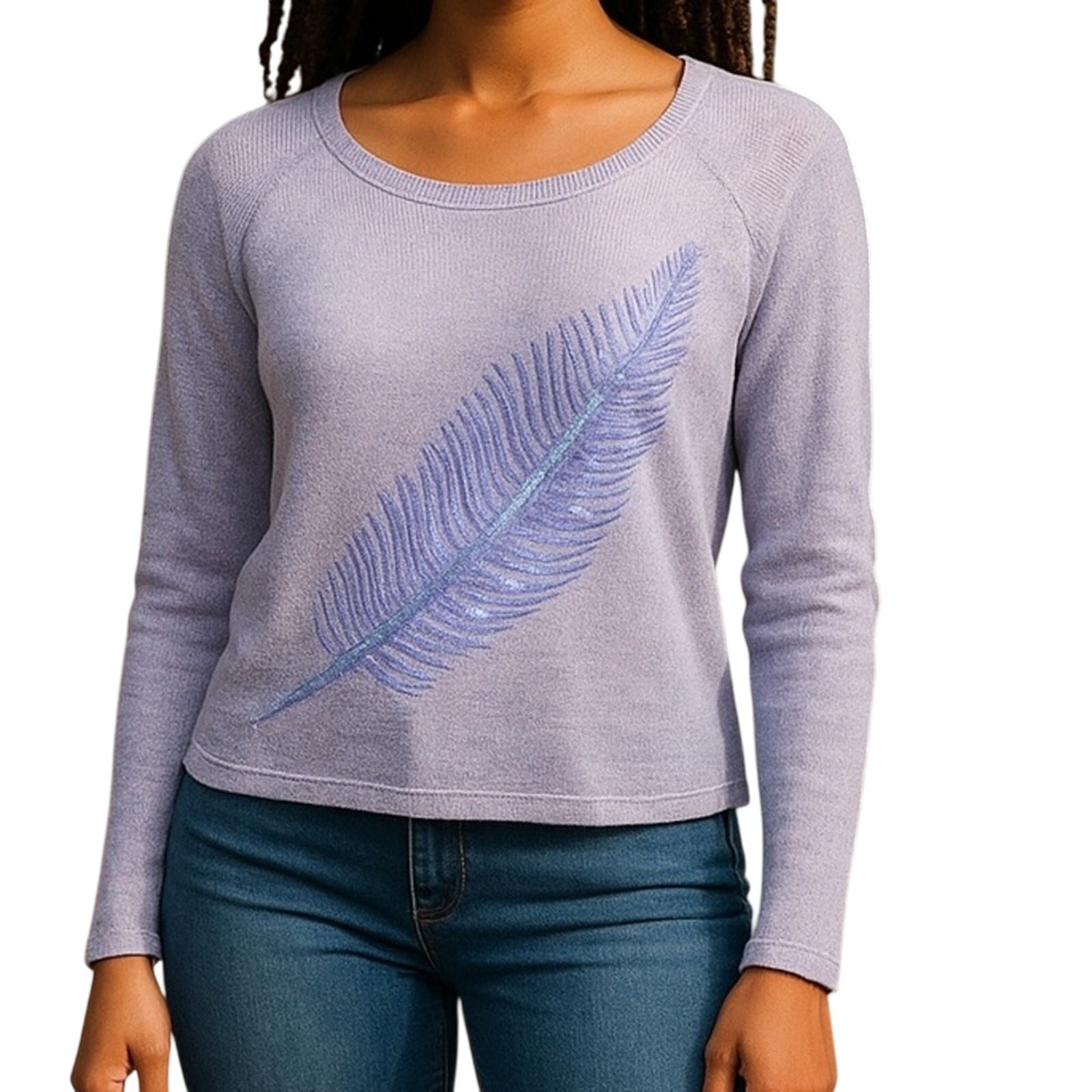 Aeropostale Live Love Dream Purple Sequin Feather Sweater L Cropped