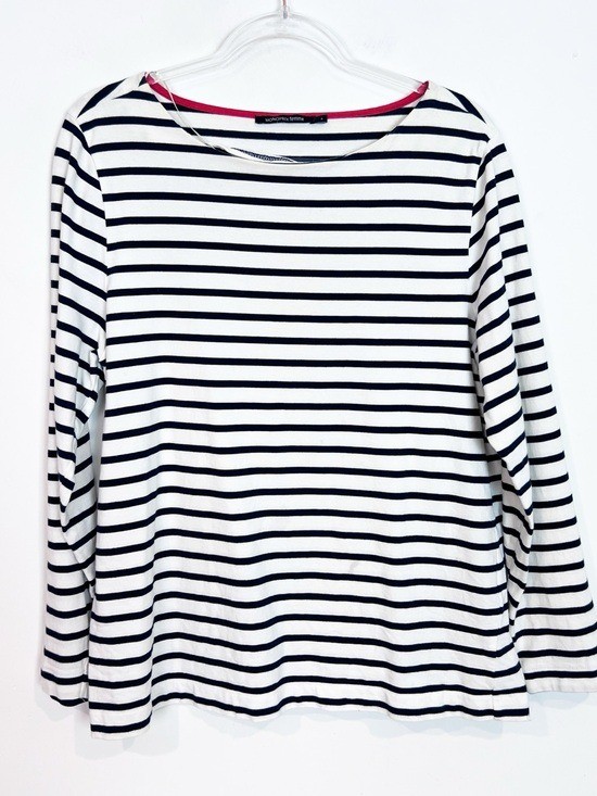 MONOPRIX FEMME BLACK WHITE STRIPE BOATNECK LONG SLEEVE T-SHIRT SZ 4/14