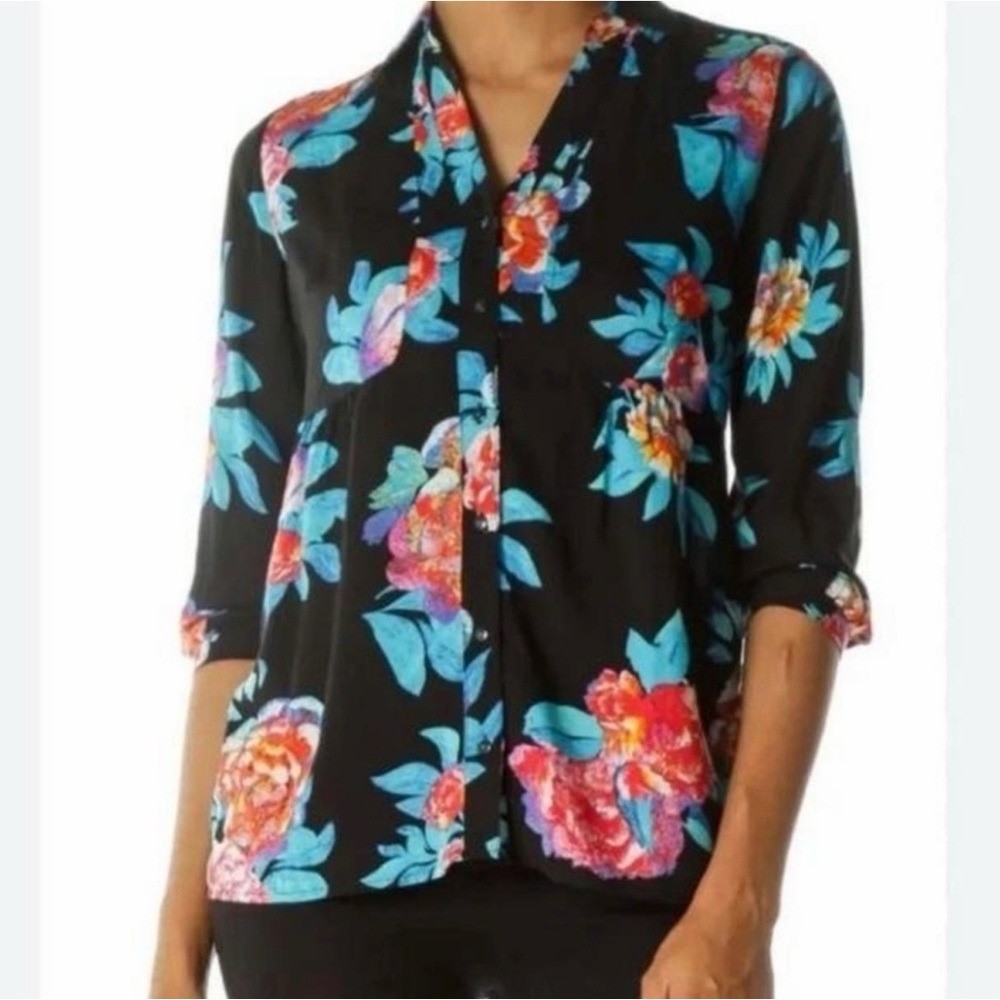 Anthropologie Maeve Women\'s 4 Woodland Walk Button Up 3/4 Sleeve shirt blouse