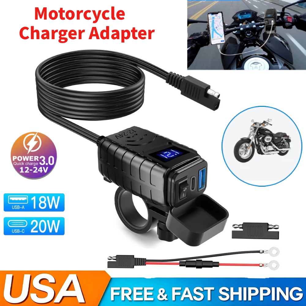 QC 3.0 Motorcycle Dual USB Phone GPS Super Fast Charger Adapter LED Waterproof