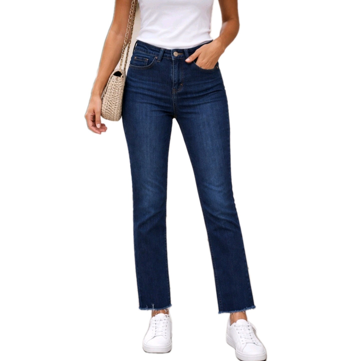 Lee Women\'s Straight Cropped Jeans 2M Dark Denim Raw Hem Capsule Comfy Classic