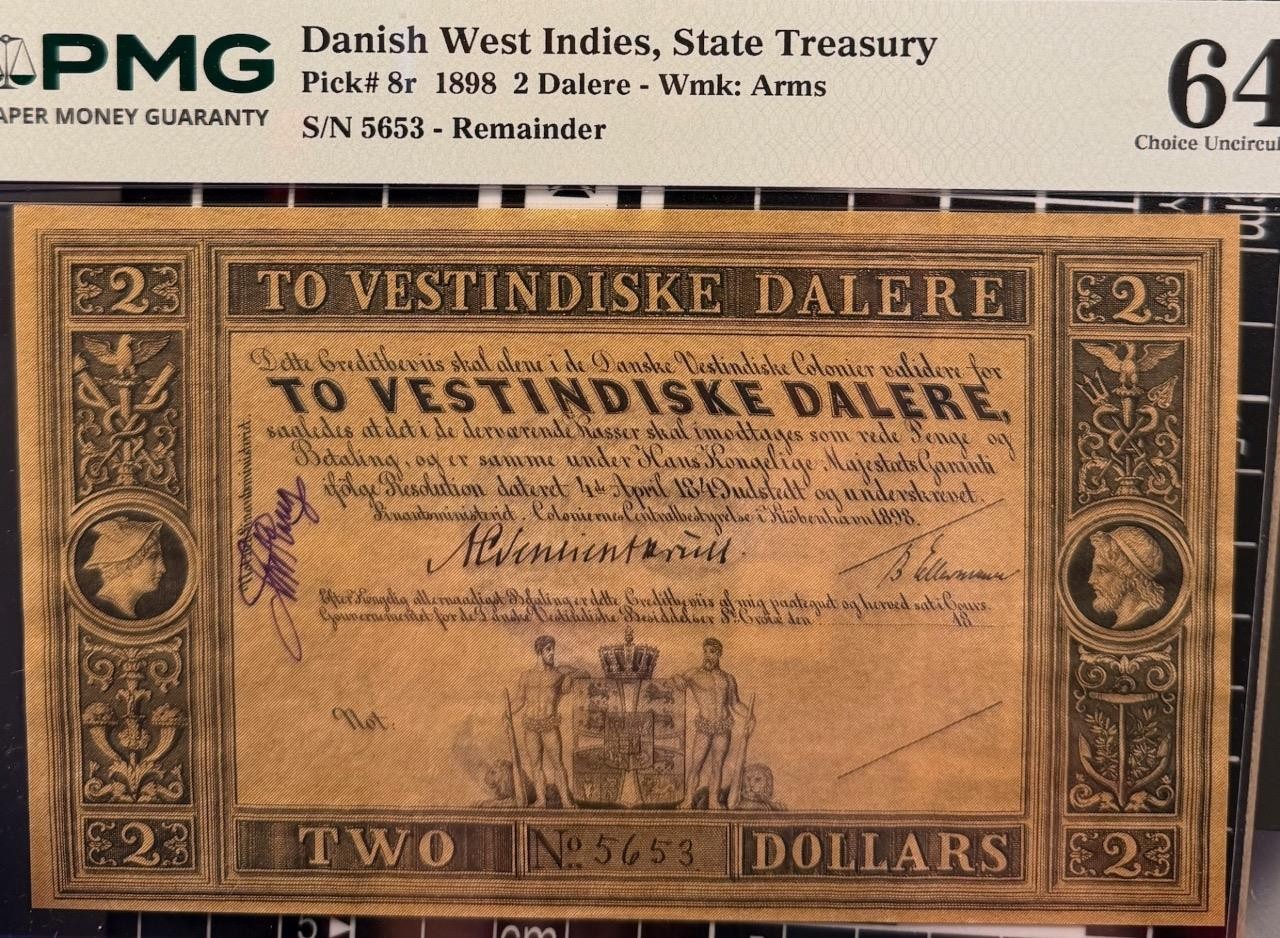 Danish West Indies 1898 2 Dalere P8r  PMG 64 EPQ Choice UNC US Virgin Island