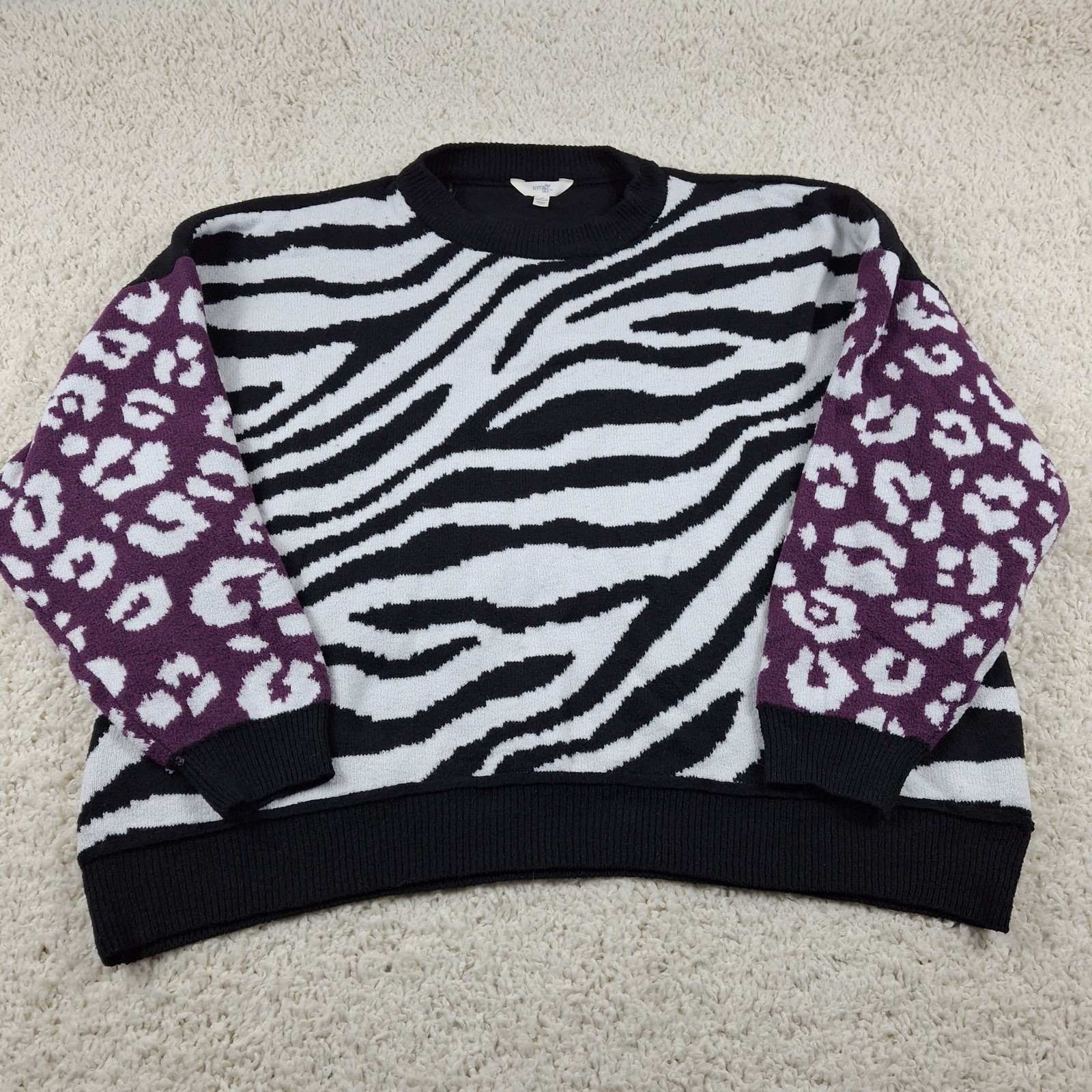 Terra & Sky Mixed Animal Print Sweater Womens Plus 4X Zebra Purple Leopard