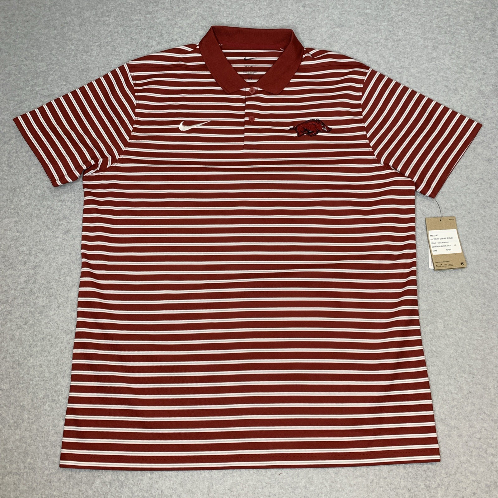 Arkansas Razorbacks NCAA Nike Dri-Fit Victory Stripe Mens Large Polo Shirt NWT