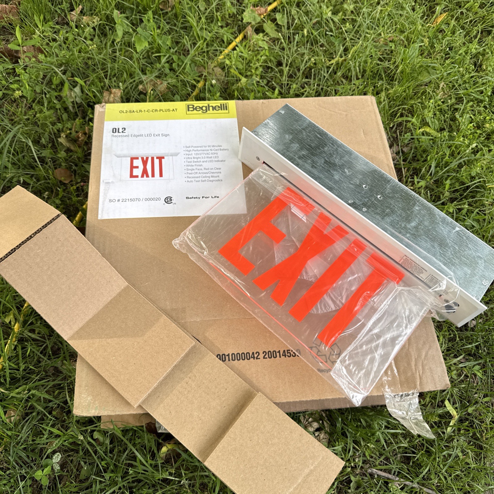 Beghelli OL2Plus OL2-SA-LR1-CCR-PLUS-BA Edge-lit Exit Sign Beghelli OL2Plus OL2-SA-LR1-CCR-PLUS-BA Edge-lit Exit Sign