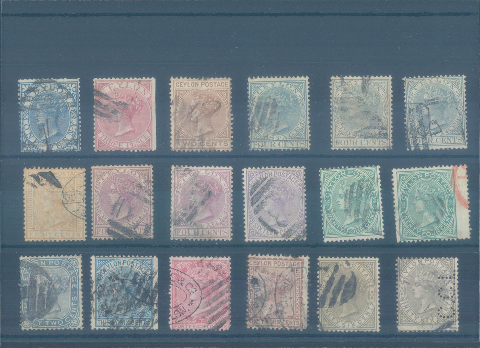 CEYLON 1872-1880 used Victoria stamps - CC watermark