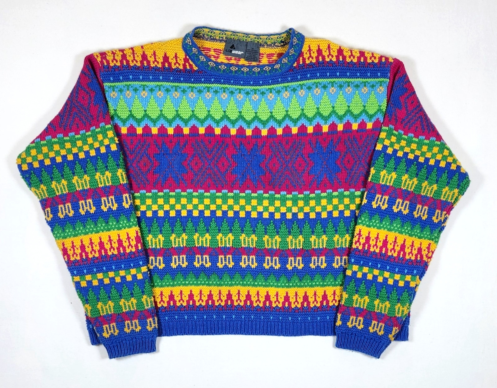VTG 80/90\'s Lizwear Multi-Color Chunky Knit Crewneck Sweater - M