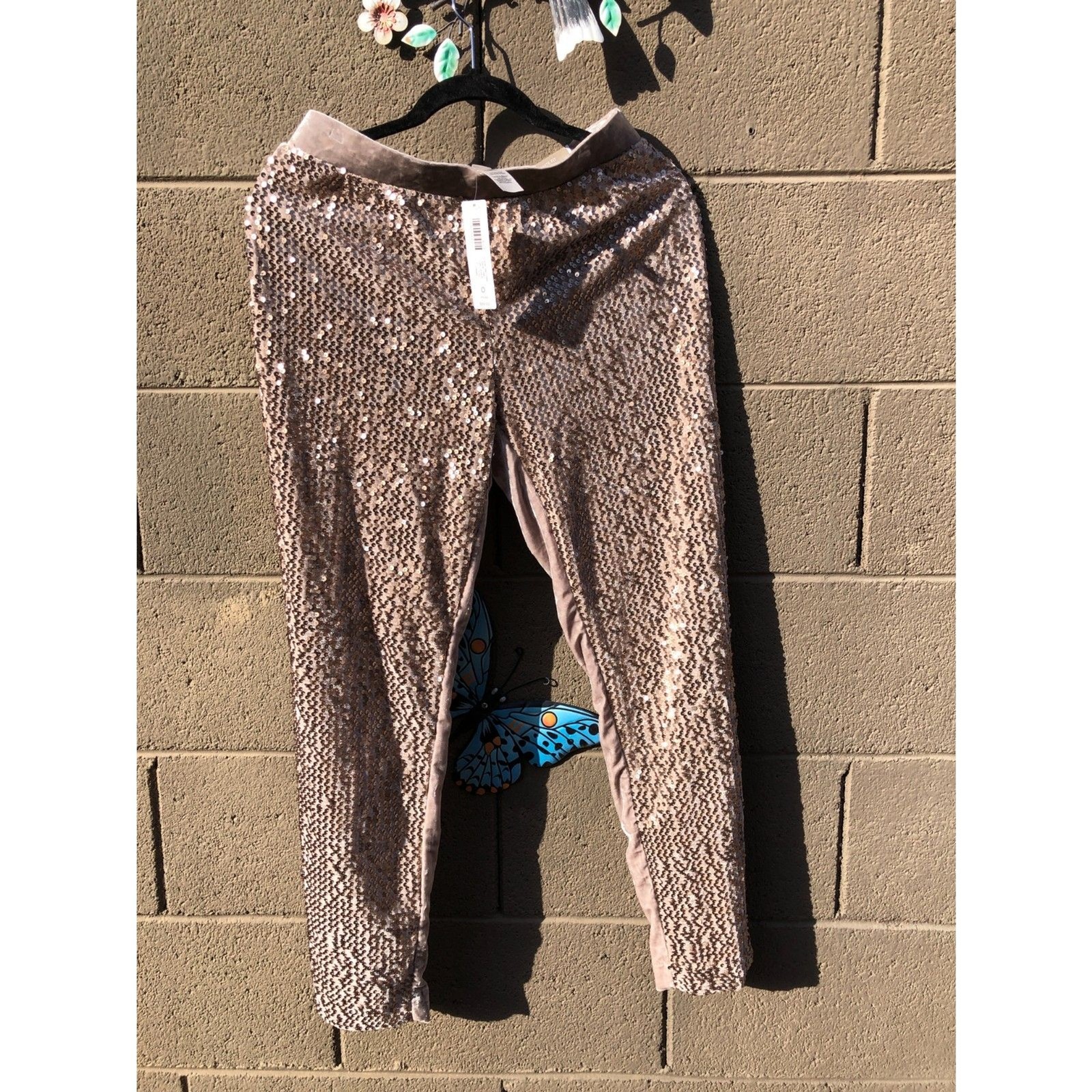 NWT Chicos Sequins Panne Tapered Ankle Pant Alto Taupe Leggings Size 0 US 4