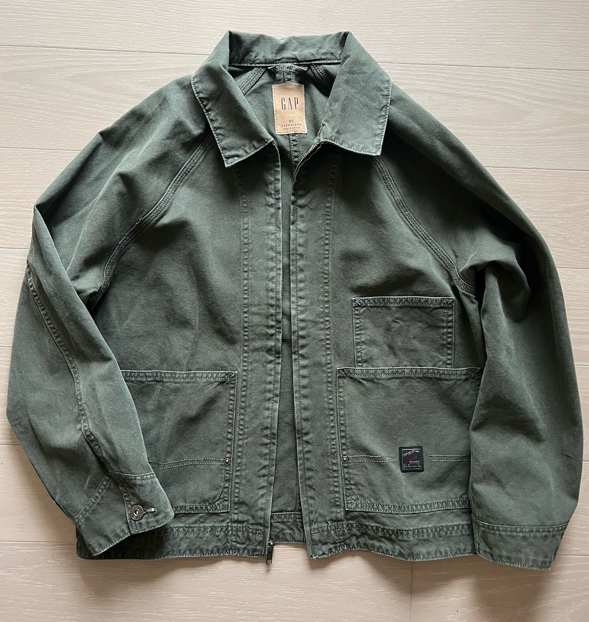 Gap Men’s Denim Trucker Work Jacket Green Oversized Fit XS