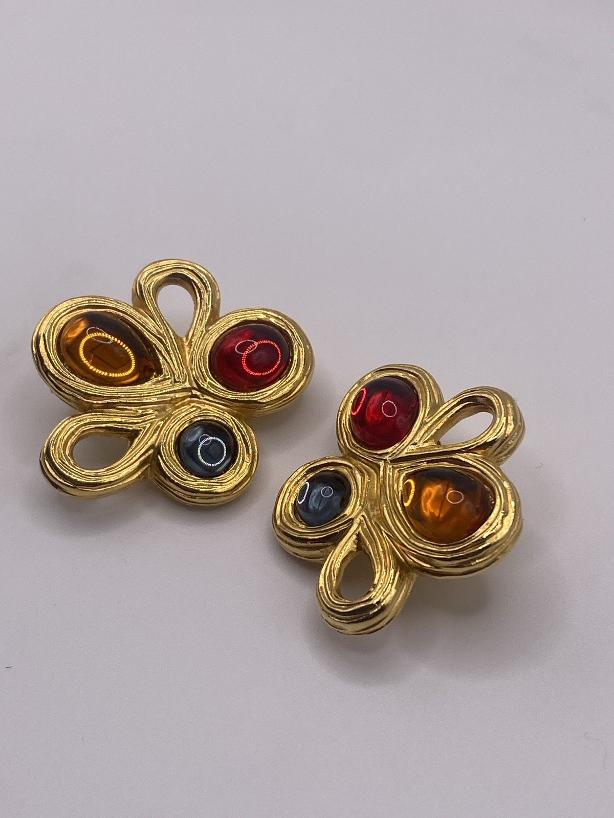 Givenchy Vintage Gripoix Clip Earrings Gold Tone 