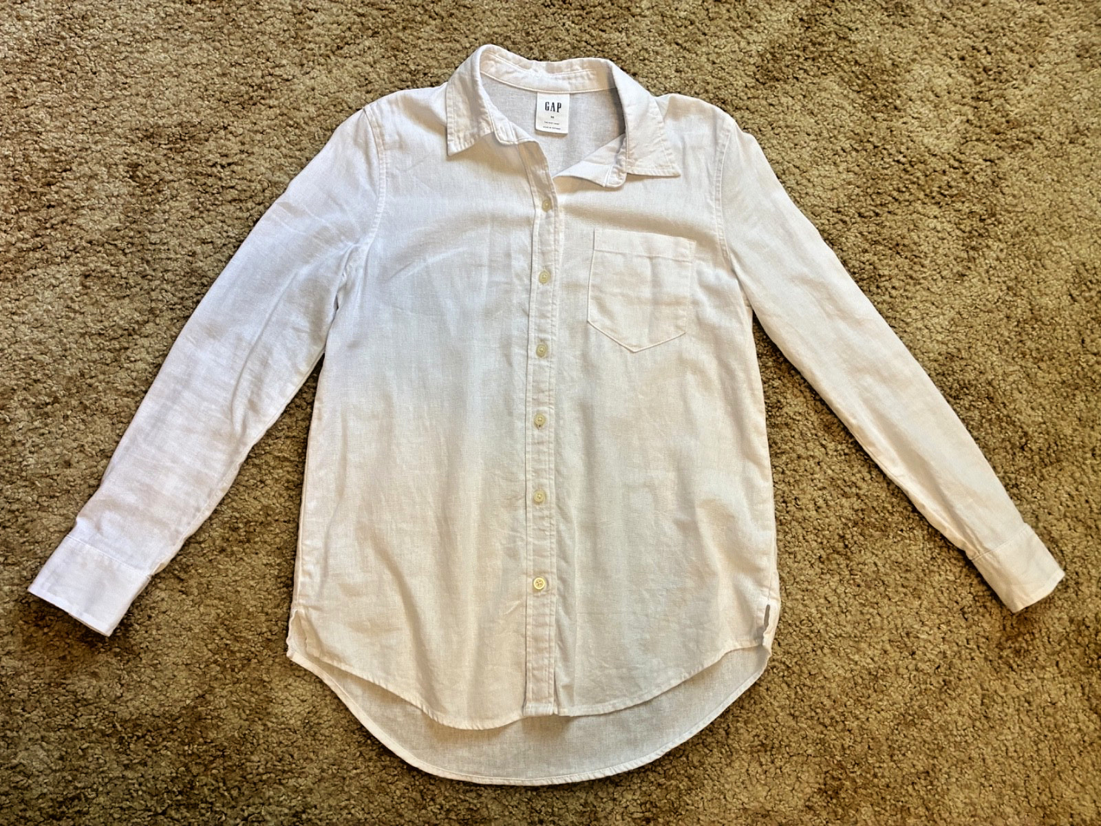 Gap Women\'s Button Down Shirt Size XS White Linen Blend Long Sleeve w/Pocket