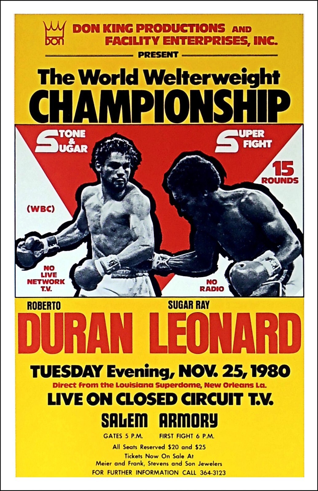 Fight Poster Boxing First Sugar Ray Leonard Vs Roberto Duran 2 Kings 11x17 Art