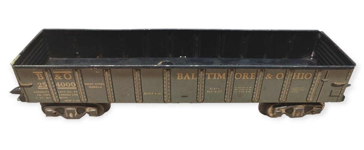 Vintage 1941 Marx 0 Scale Gauge Metal Coal Freight Car B&O Baltimore & Ohio Vintage 1941 Marx 0 Scale Gauge Metal Coal Freight Car B&O Baltimore & Ohio