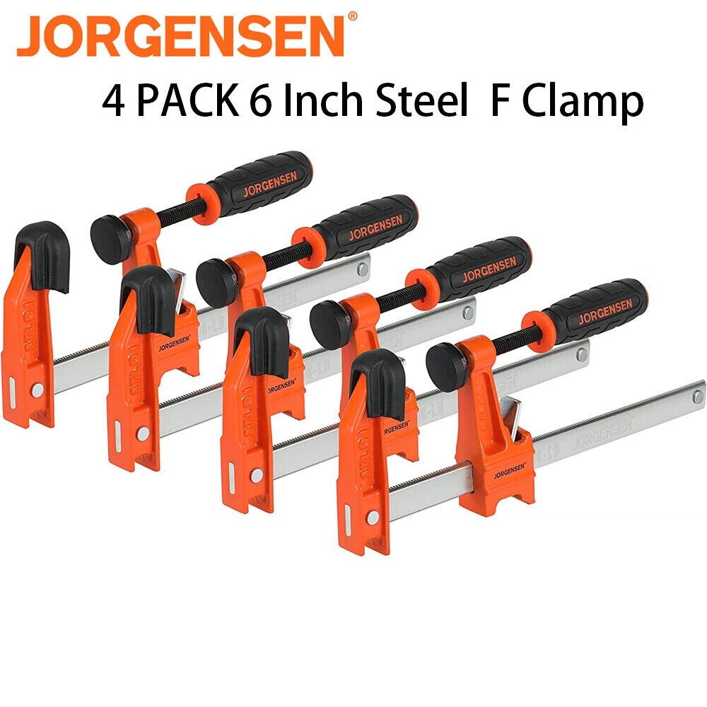 Jorgensen 6\'\' Bar Clamp 4-Pack Set Steel F-Clamp 300 lbs Load Limited Light Duty Jorgensen 6\'\' Bar Clamp 4-Pack Set Steel F-Clamp 300 lbs Load Limited Light Duty