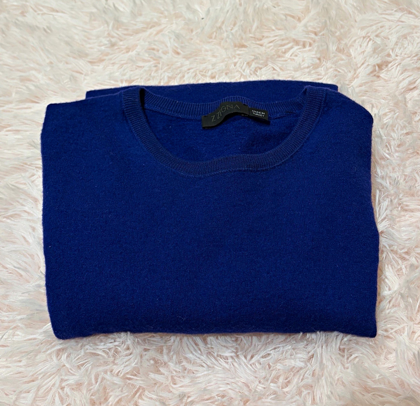 Z Zegna Men\'s Blue Crew Neck Pullover Sweater 100% Wool Cashmere Knit Z Zegna Men\'s Blue Crew Neck Pullover Sweater 100% Wool Cashmere Knit