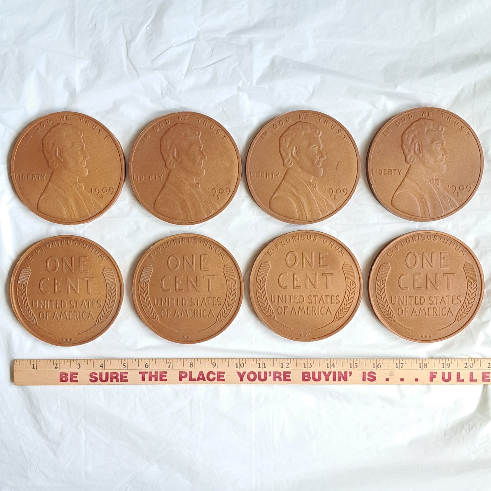 Lot of 8 Vintage Penny Pitch Game: Giant 1909-S One Cent Wheat Pennies VDB Coins