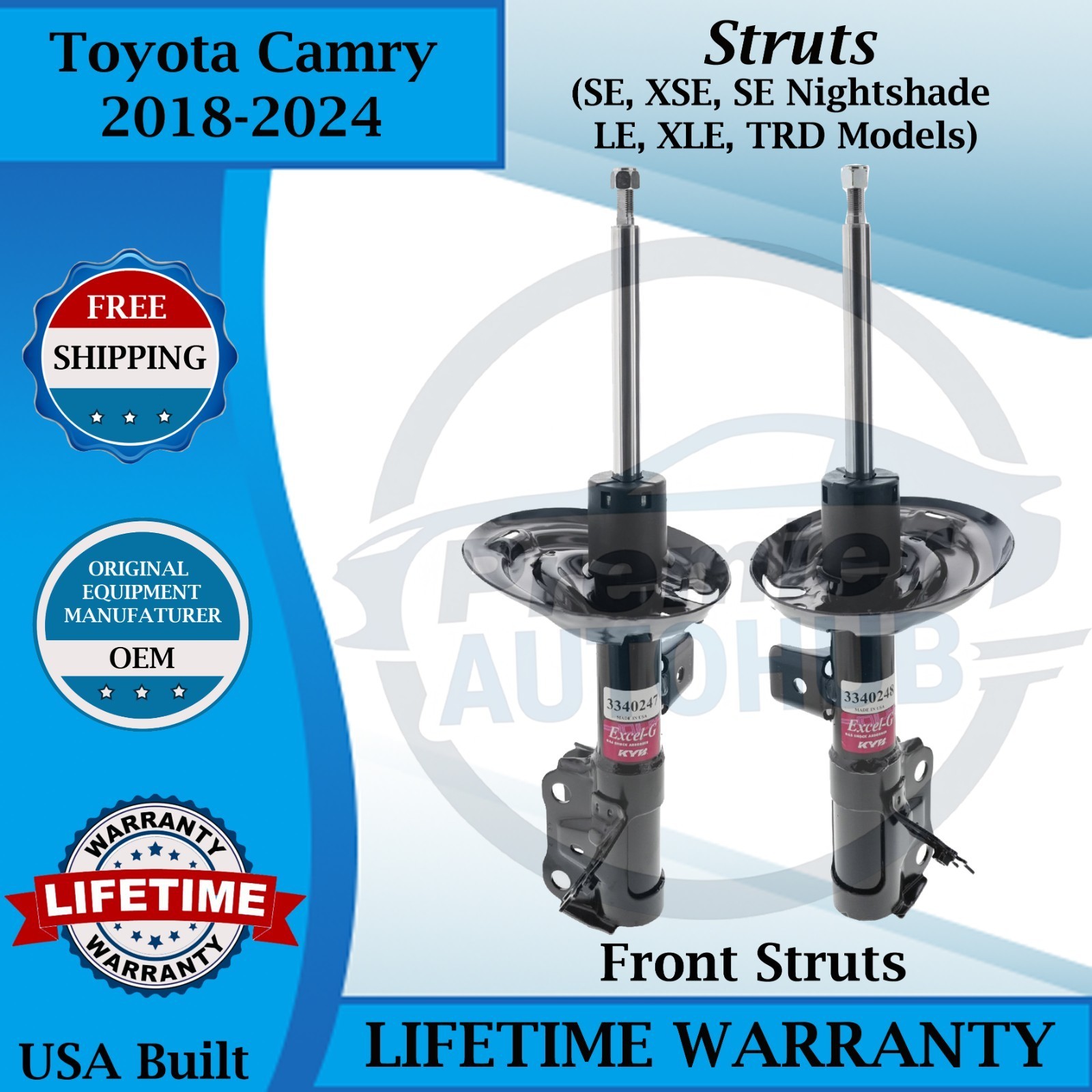 KYB Genuine OEM Front Struts For 2018-2024 Toyota Camry Lifetime Warranty