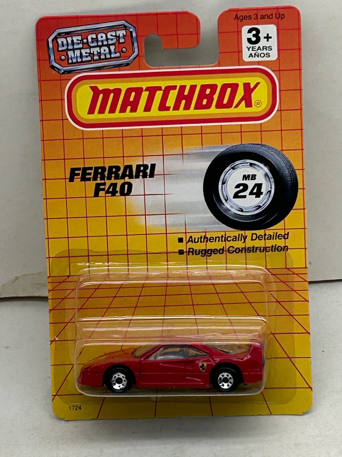 1992 MATCHBOX SUPERFAST RED MB-24 FERRARI F40 NEW ON CARD #2
