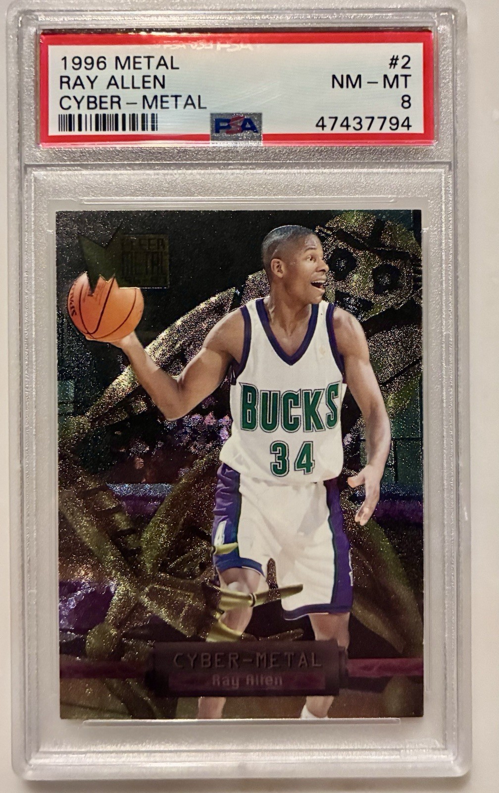 PSA 8 RAY ALLEN 1996 Fleer Metal Basketball Cyber-Metal #2 MIL Bucks