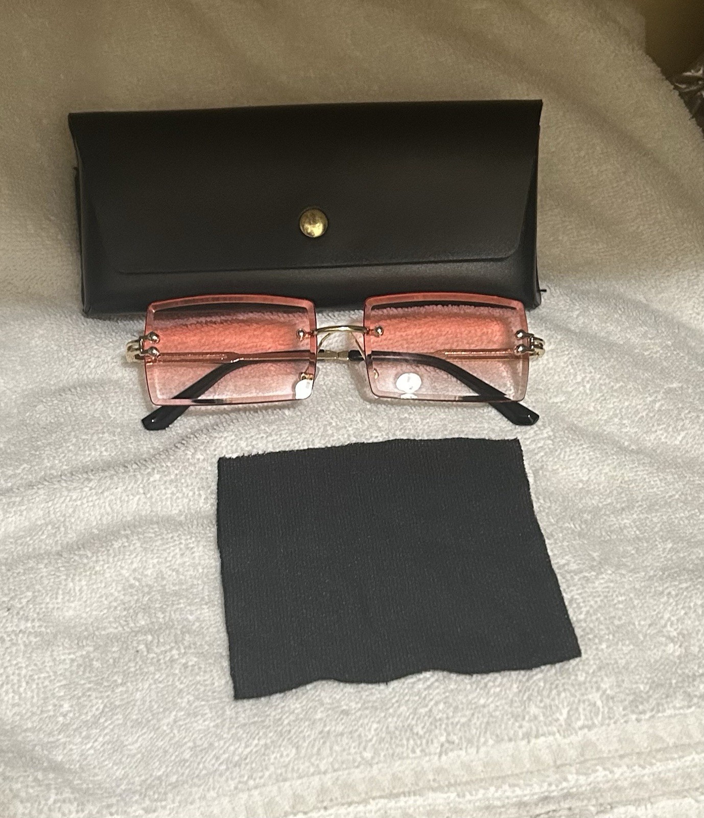 Rimless Rectangle Sunglasses Women’s Pink Gradient Tinted Lenses Gold Frame