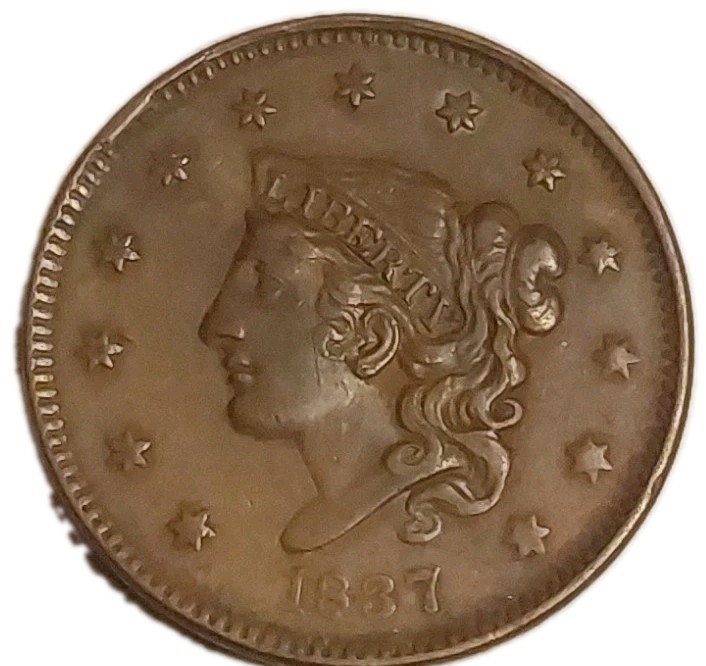 1837 Coronet Head Glossy Brown Large Cent About Uncirculated Free Post 1837 Coronet Head Glossy Brown Large Cent About Uncirculated Free Post