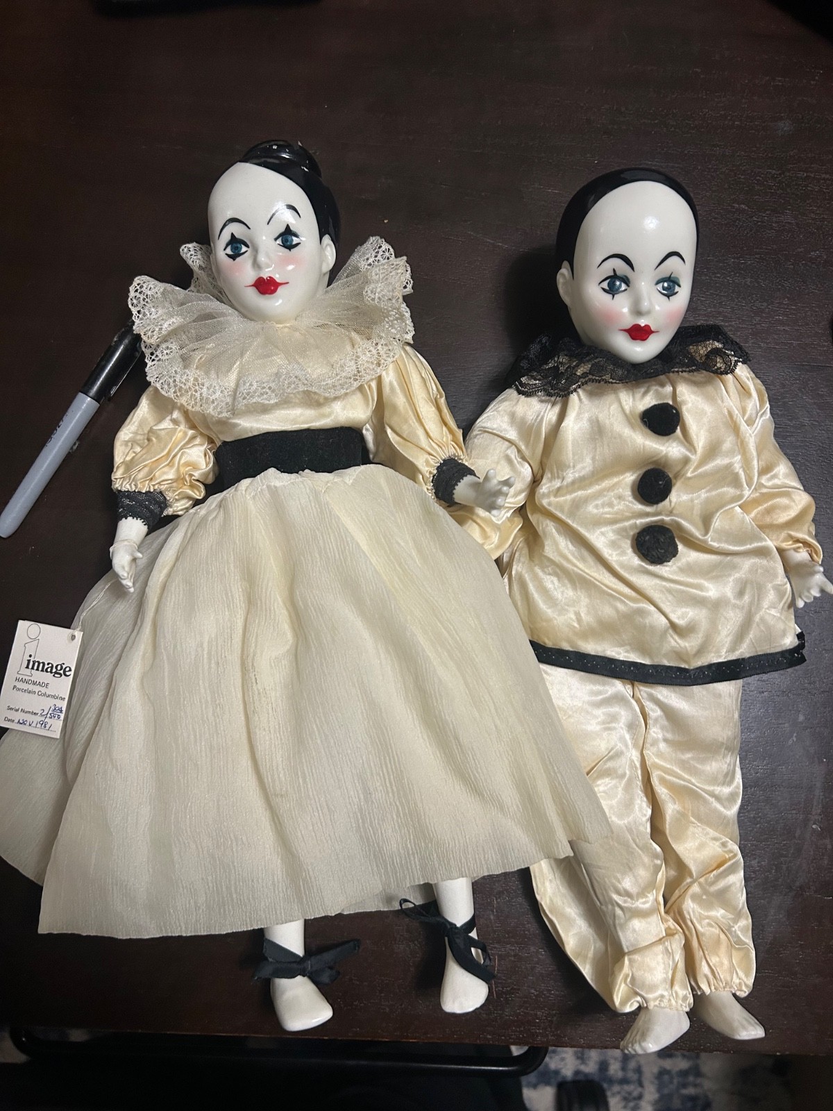 1981 Vintage Image Porcelain Pierrot Columbine Doll Set #2/500 TLC Mime Clown 80