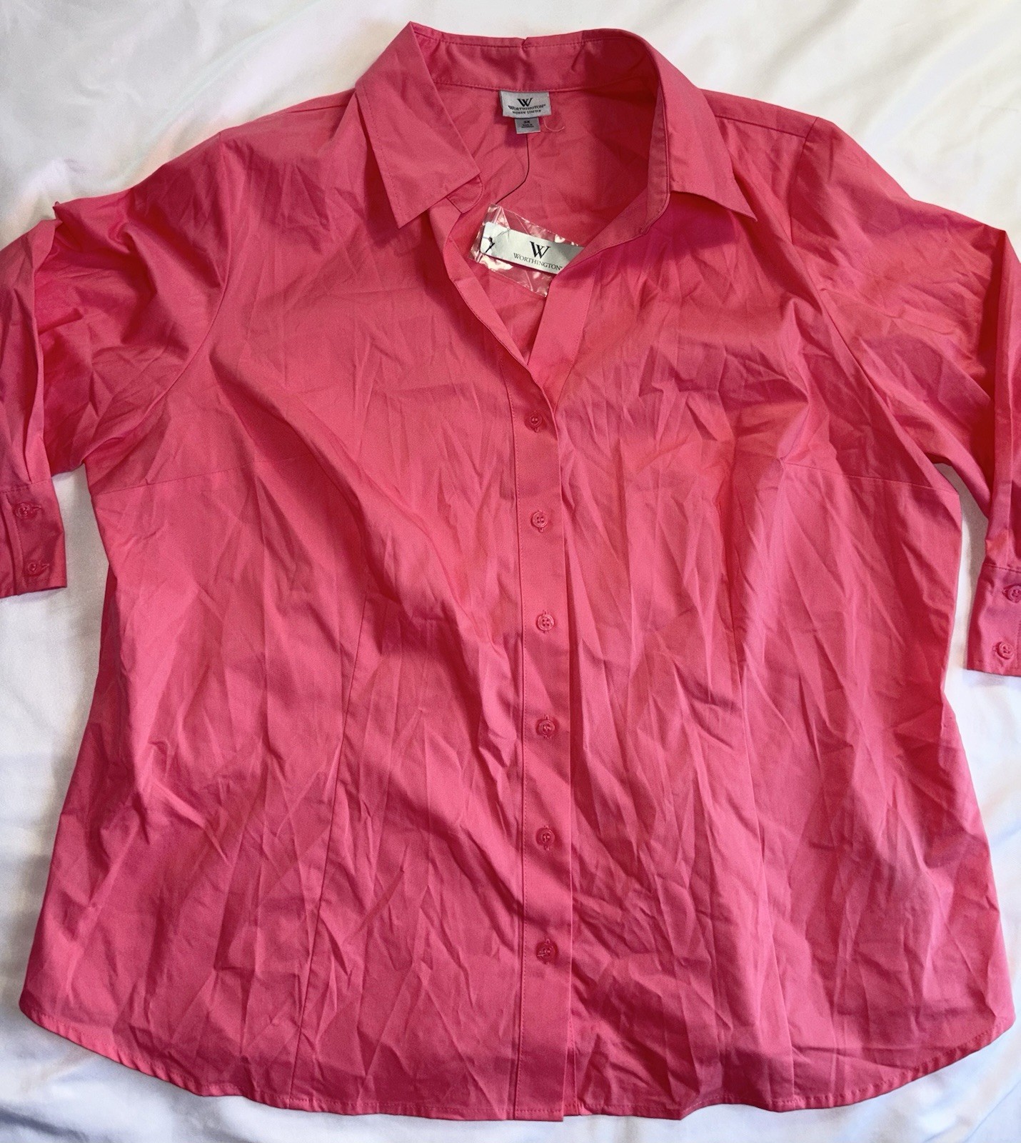 NEW Worthington Stretch Women’s Sz 3X Cabaret Pink Long Sleeve Button Shirt NWT