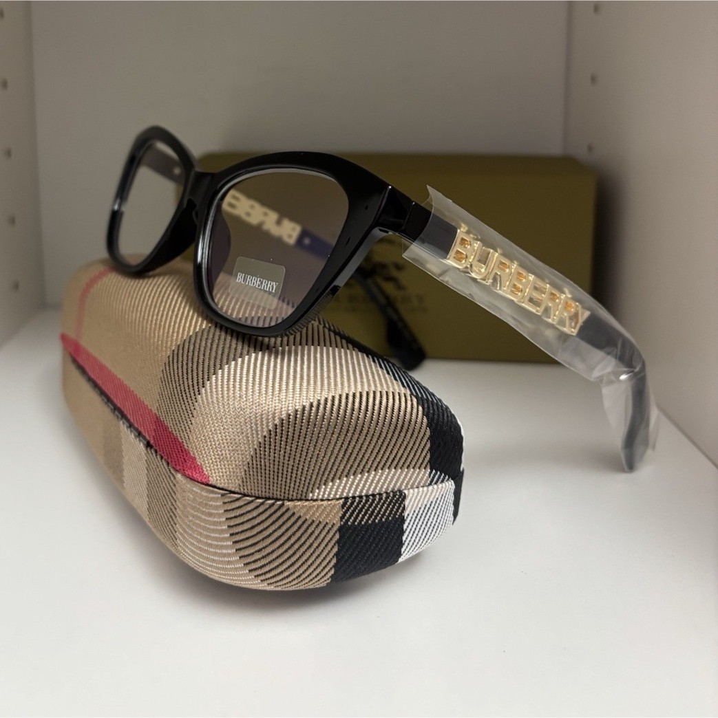 BURBERRY Women’s Black Cat Eye Full Rim Plastic Eyeglass Frames Plaid Case